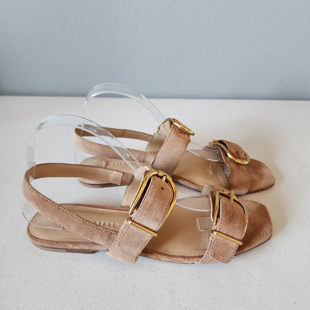 Veronica Beard Maglio Tan Buckle Strap Sandals with Gold Hardware - Picture 6 of 16